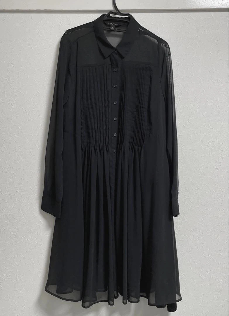 Banana Republic Black Sheer Chiffon Pintuck Shirt Dress 2Piece Set Slip Line SzM