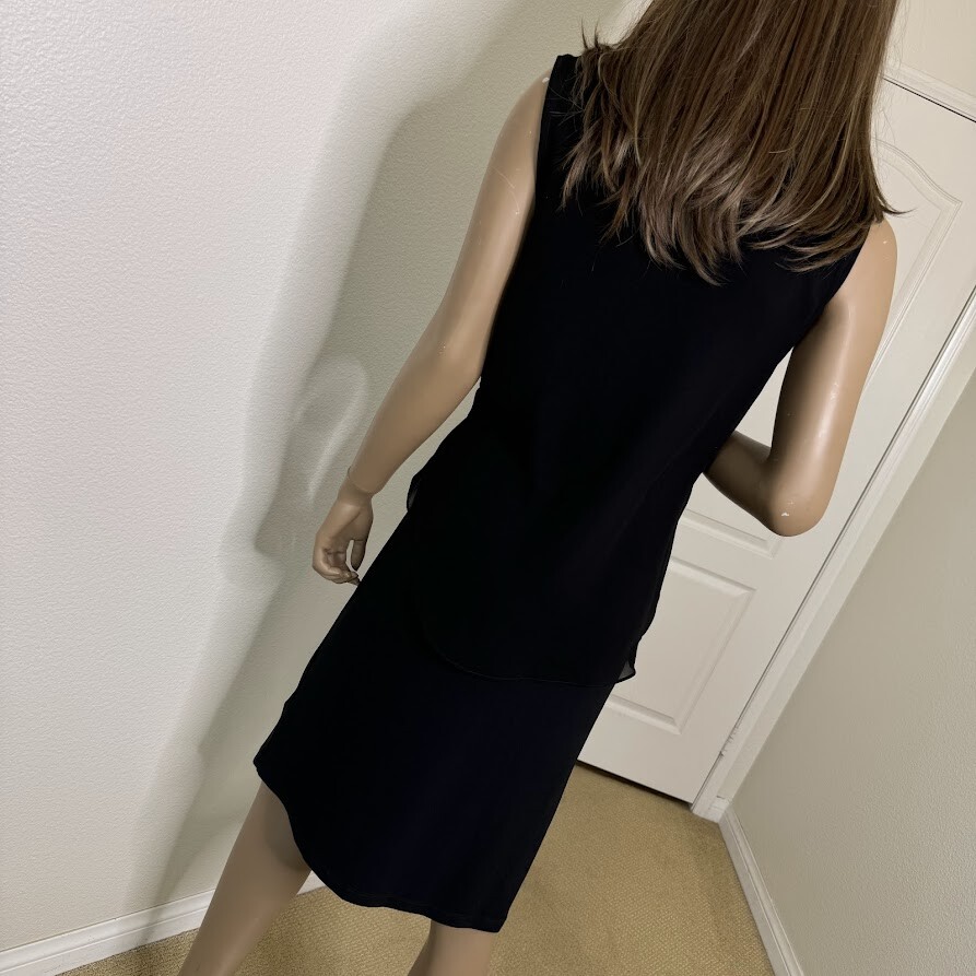 Robert Rodriguez Dress Medium Black Wrap Midi V-Neck Sleeveless Chiffon Overlay
