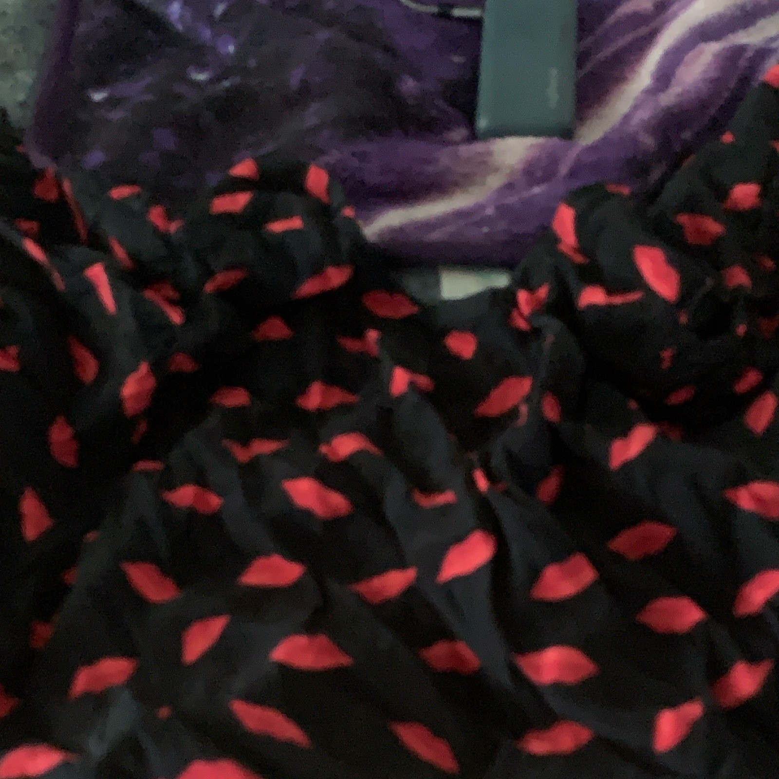 a.n.a day Women’s Black/Red Lips Print Sundress Short Sleeve Long Cotton 16