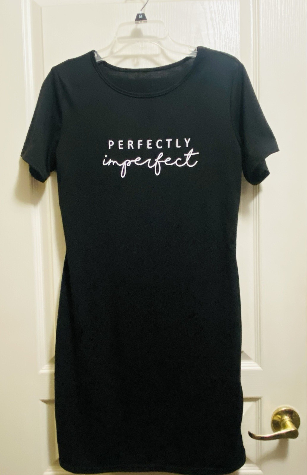 Black Solid T-Shirt Short Dress Round Neck Short Sleeve Graphic Womens M