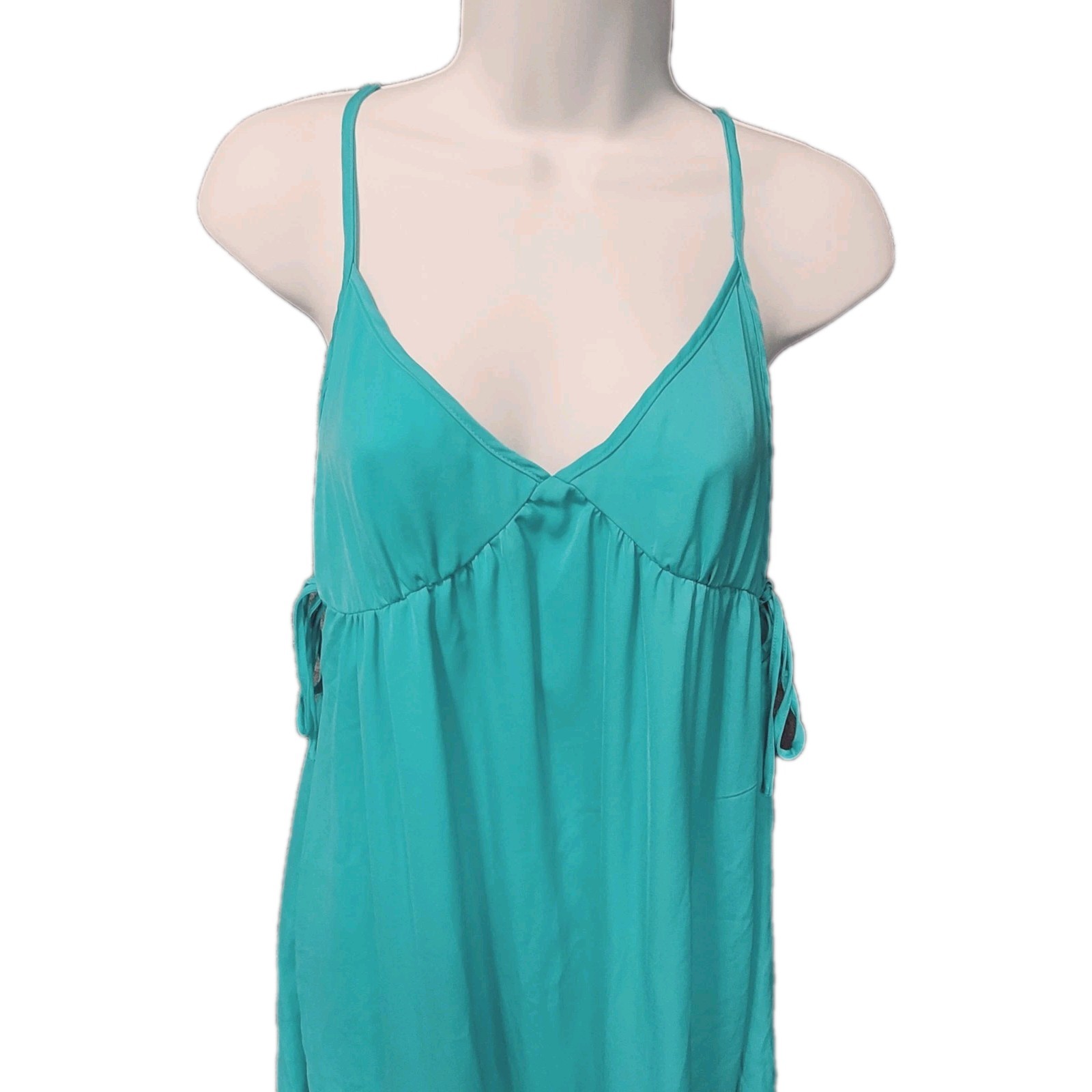 Y2K Babydoll Tank Dress Mini XS Divided H&M Turquoise Tie Side Trendy Festival