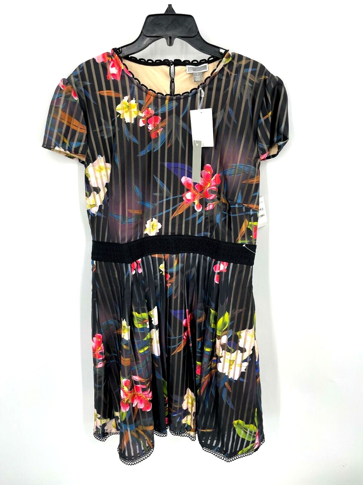 Chelsea28 Dress Womens XL Black Floral Short Sleeve Fit & Flare Lined Boho
