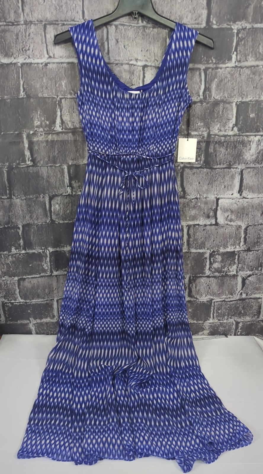 Calvin Klein Size 8 Fit & Flare Side Zip Chiffon Byzantine Blue Maxi Dress NWT!