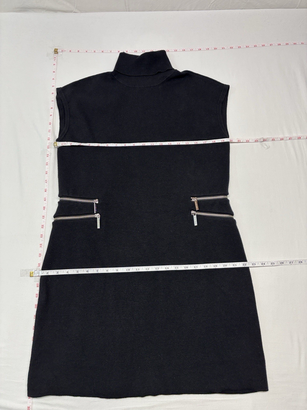 Michael Kors Black Turtleneck Cap-Sleeve Sweater Dress w/Side Zipper 44% cotton
