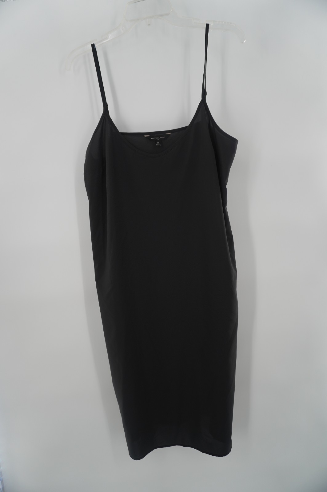 Banana Republic Black Sheer Chiffon Pintuck Shirt Dress 2Piece Set Slip Line SzM