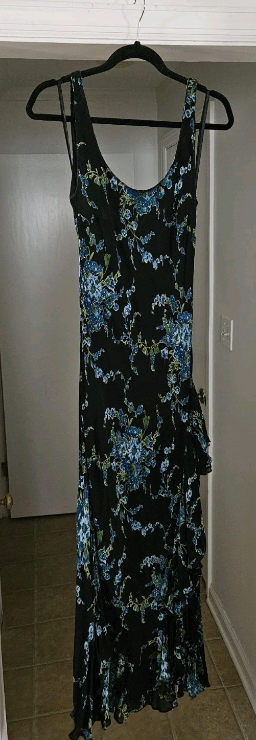 Eva Blue Vintage 90s Floral Maxi Dress Size 12 Whimsigoth Rayon – AS IS Flaw