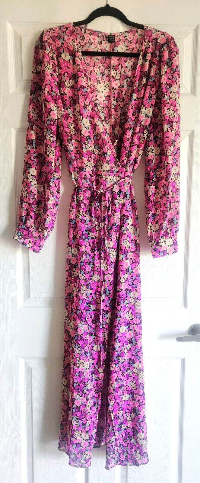 Pink Purple Floral Chiffon Wrap Maxi Dress Long Sleeve NEW w/o Tag