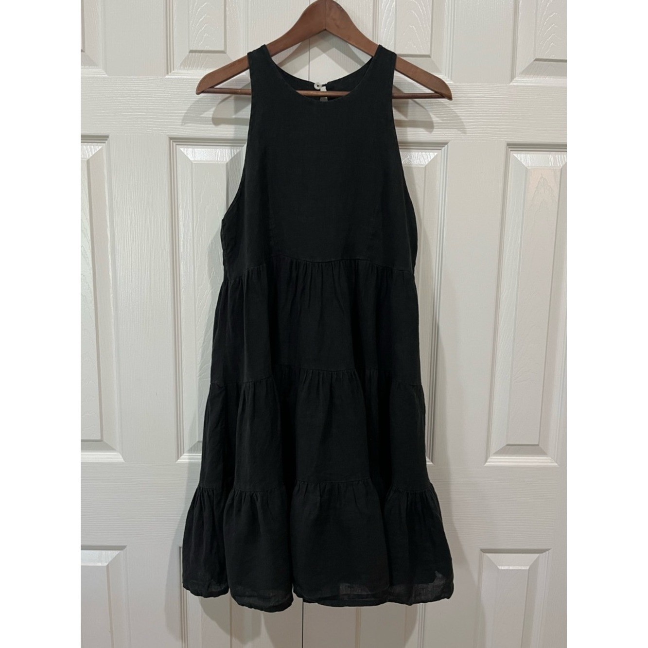 Civico 51 Sleeveless Linen Tiered Dress Black Made in Italy Sz L