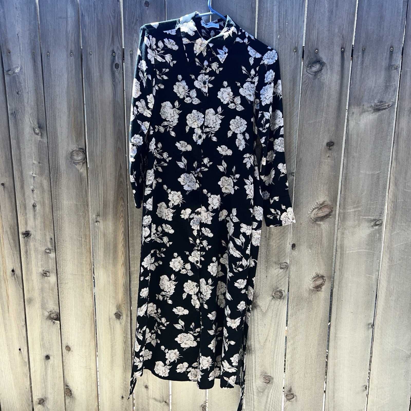 Mango MNG BLACK FLORAL VISCOSE SHIRT DRESS BUTTON DOWN XS/2