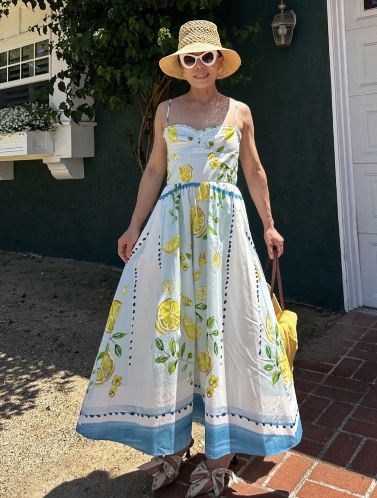 Zara Lemon Print Long Poplin Dress Light Blue Green Size XS 3454/347 New