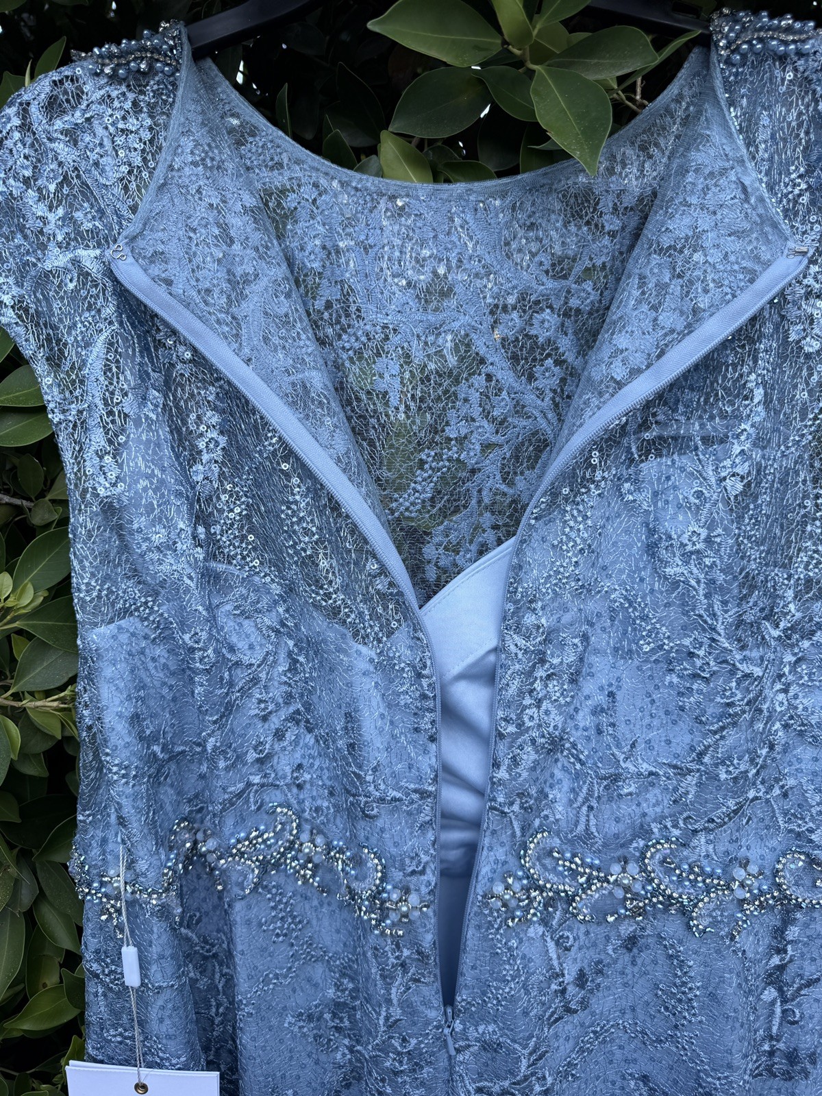 Mac Duggal 79430 Embroidered Cap Sleeve A Line Gown Slate Blue NWT 16 Beaded