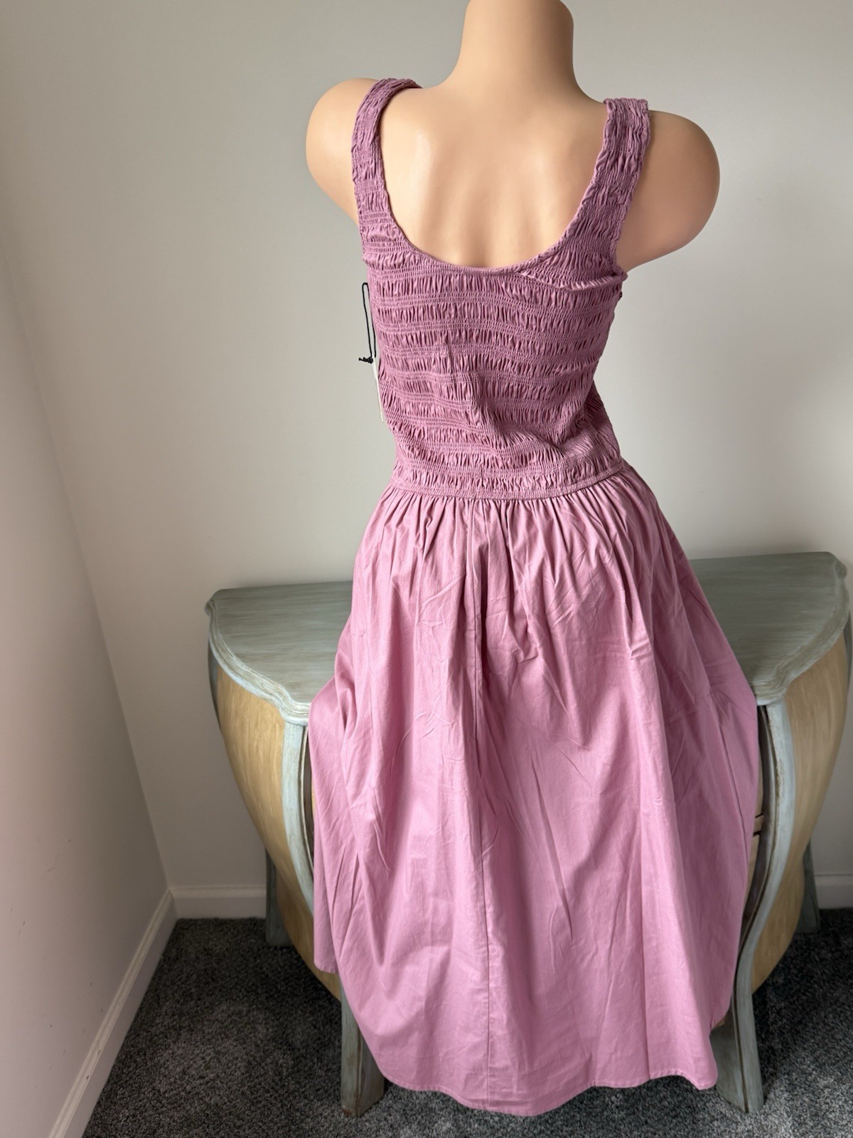 Sincerely Jules Smocked Dress M Mauve Pink Cottagecore Rio Beach Pockets Cotton
