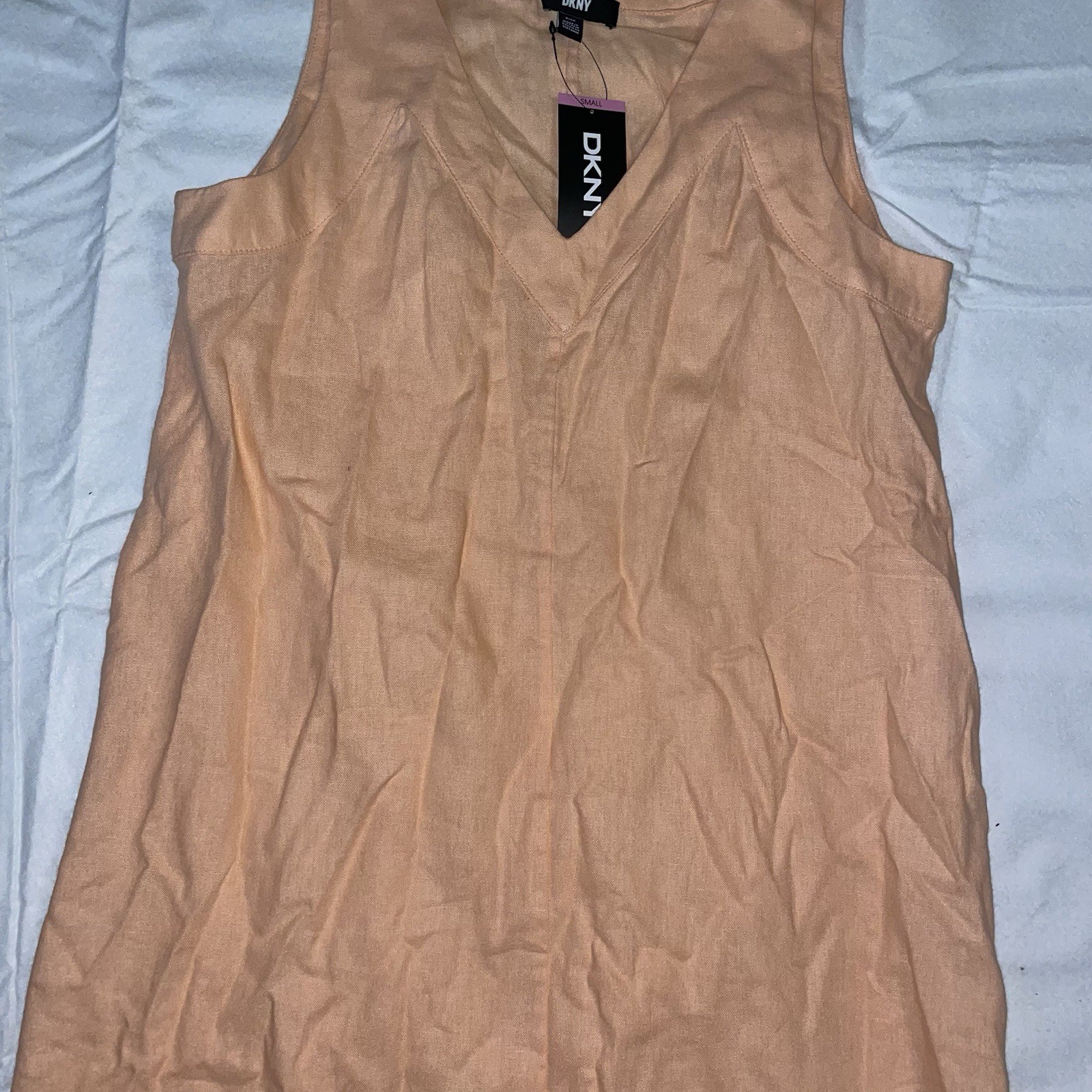 DKNY Light Coral Sleeveless V Neck Summer Slit Maxi Linen Blend Sun Dress S NWT