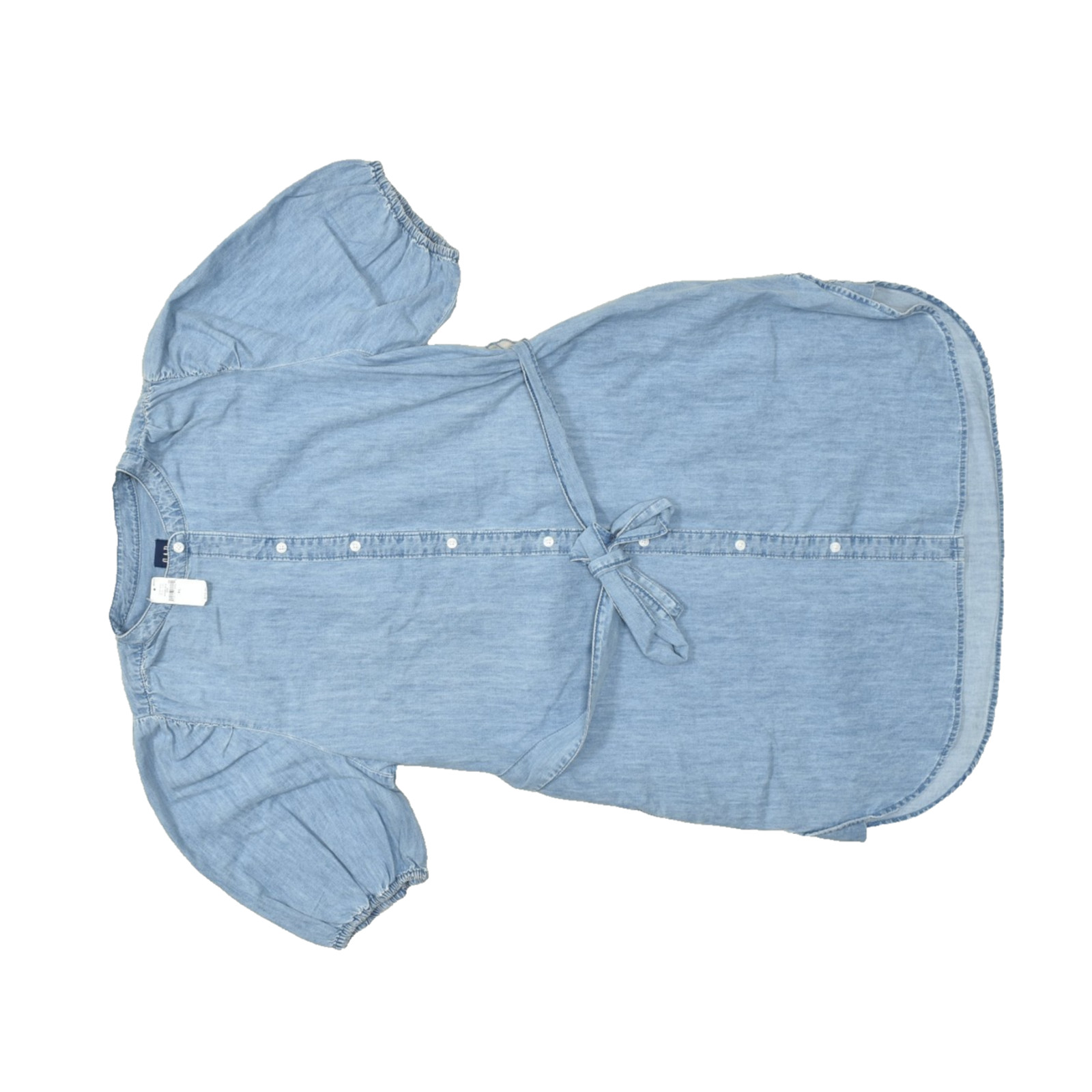 GAP Women Light Wash Chambray Denim Tie-Waist Shirtdress Puffy Sleeves XL NEW