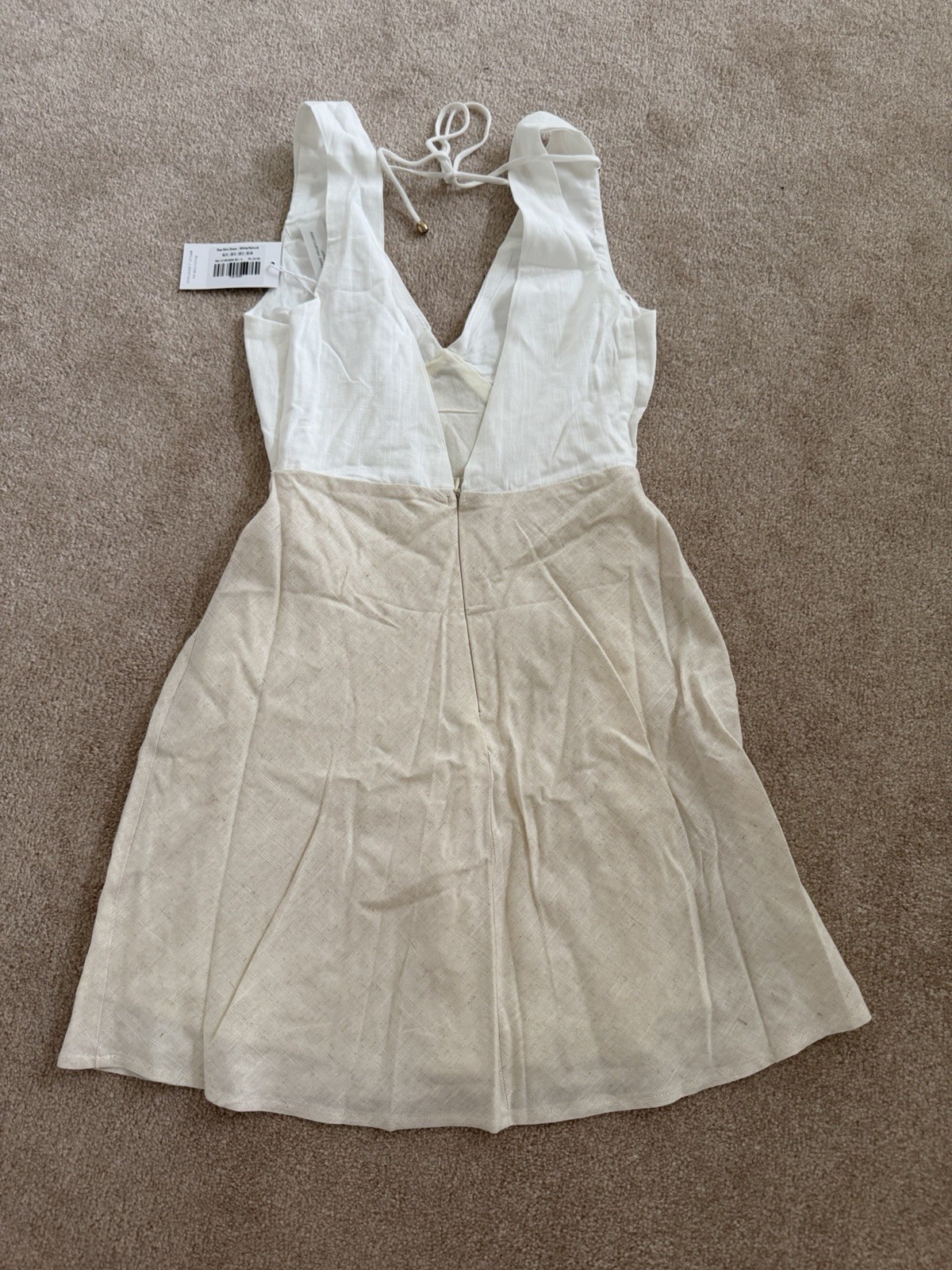 Billy J NWT Linen Low Cut Dae Mini Dress White/Natural Size US 2