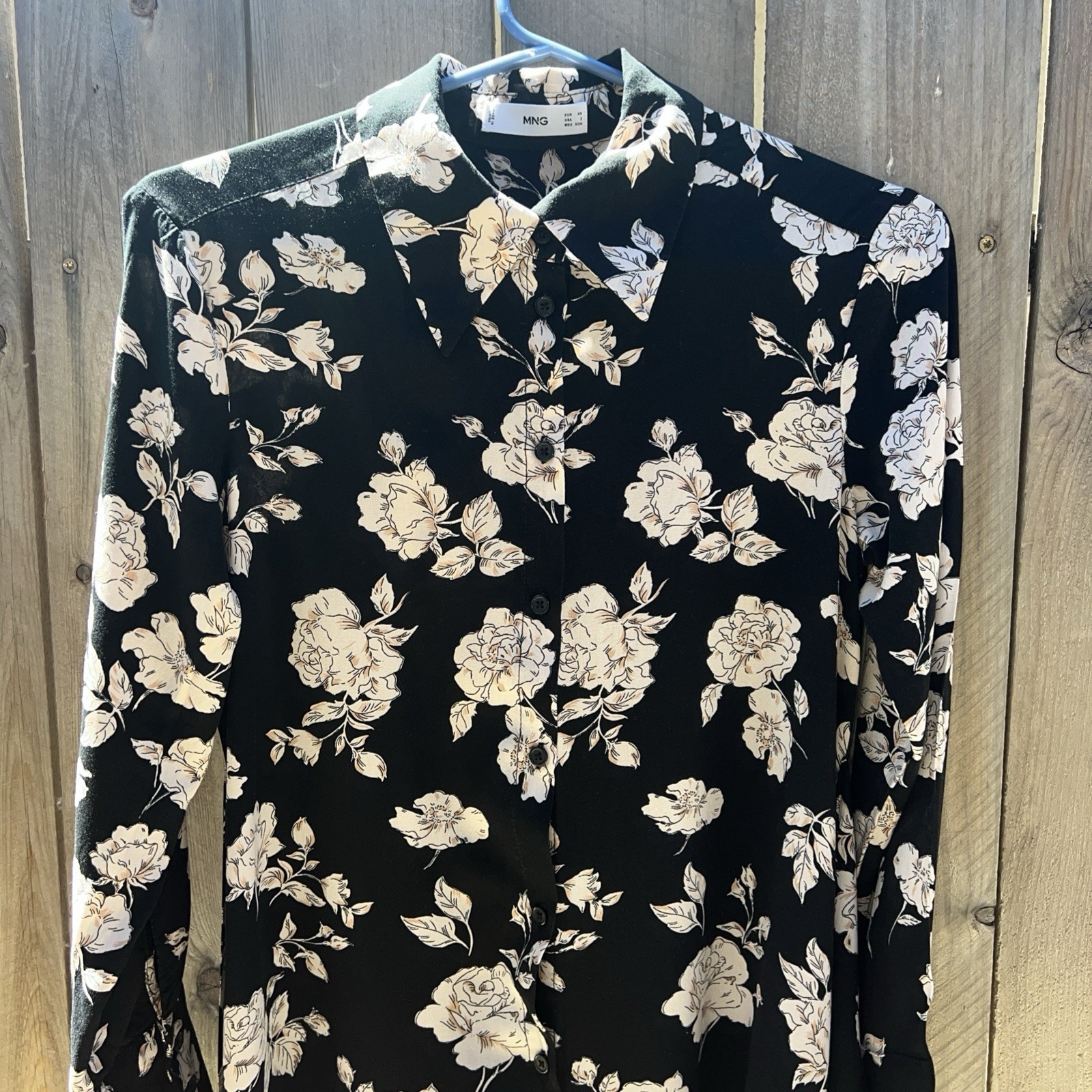 Mango MNG BLACK FLORAL VISCOSE SHIRT DRESS BUTTON DOWN XS/2