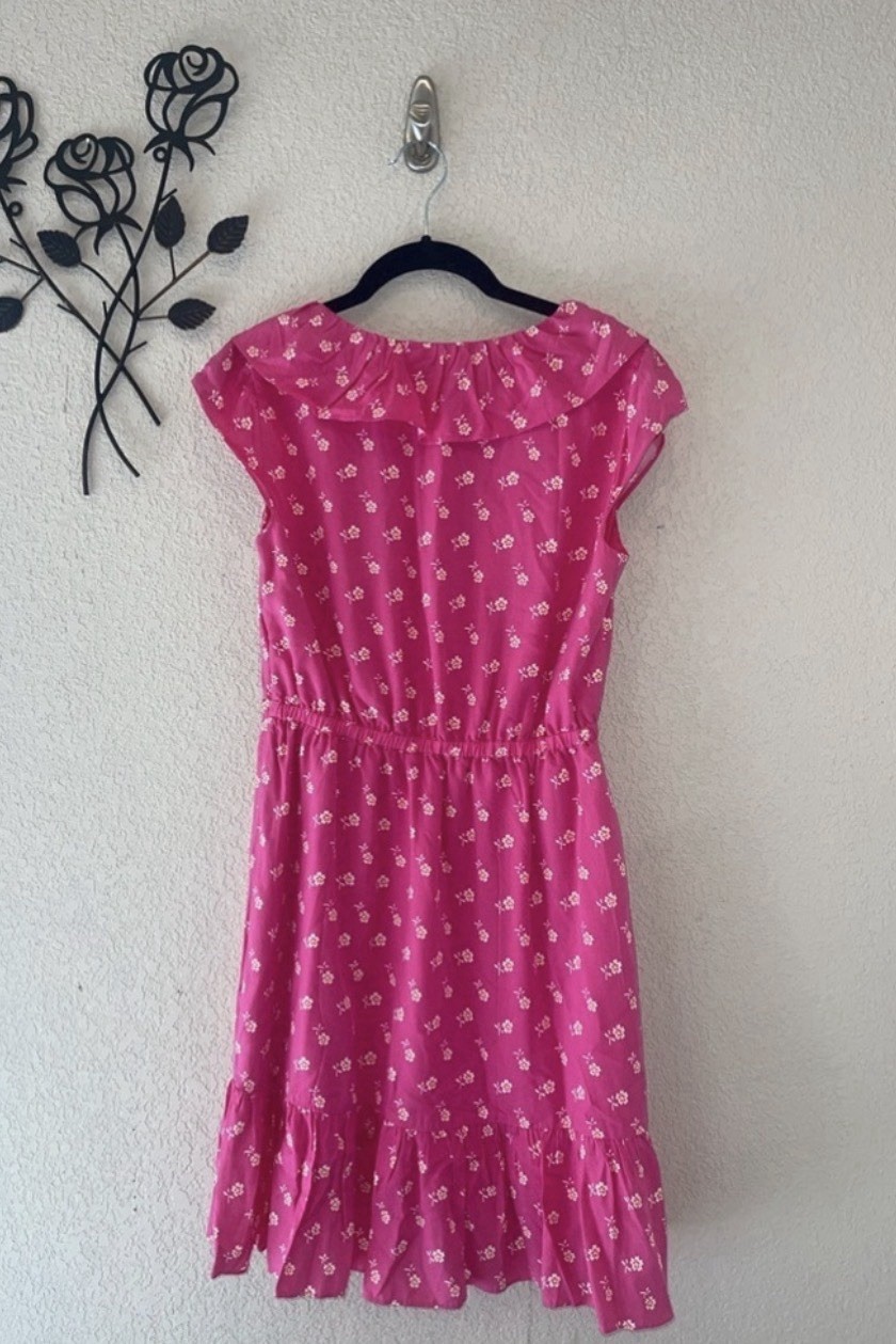 J.CREW Pink White Floral Wrap Dress V-Neck Cap Sleeve Ruffle Knee Length 0