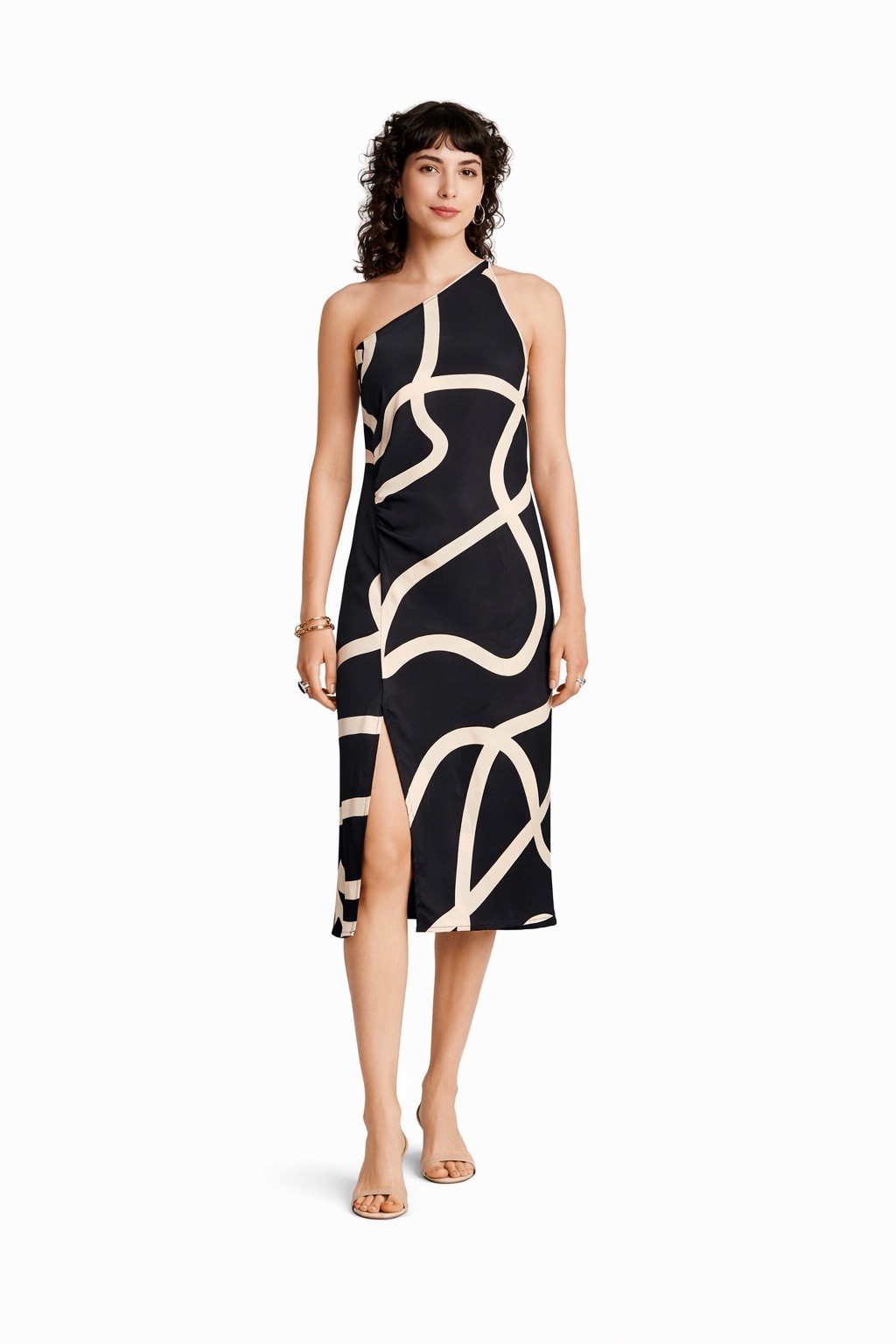 Alani Noelle Future Collective One Shoulder Black Midi Dress S Abstract Print