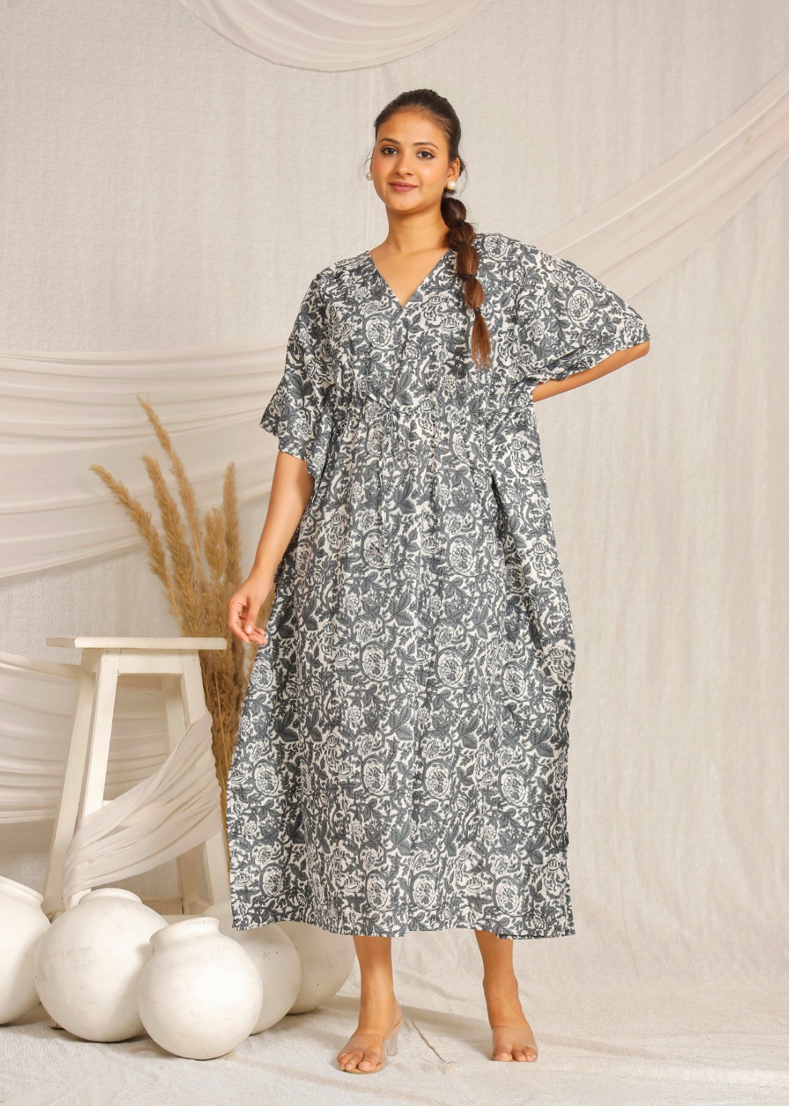 Free Size Cotton Kaftan – Block Print Beach & Lounge Wear Cotton Lounge Dress