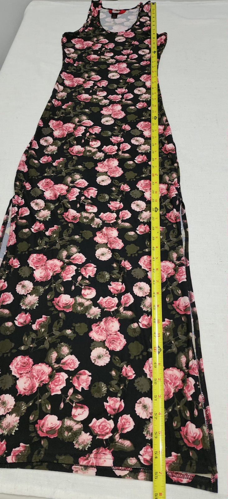 Hot Kiss S Black Pink Green Floral Rose Side Slits Maxi Dress Bodycon Sleeveless