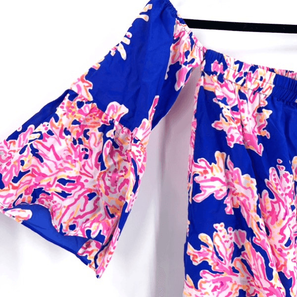 Lilly Pulitzer Sanilla Silk Dress Off The Shoulder xxs coral blue pink
