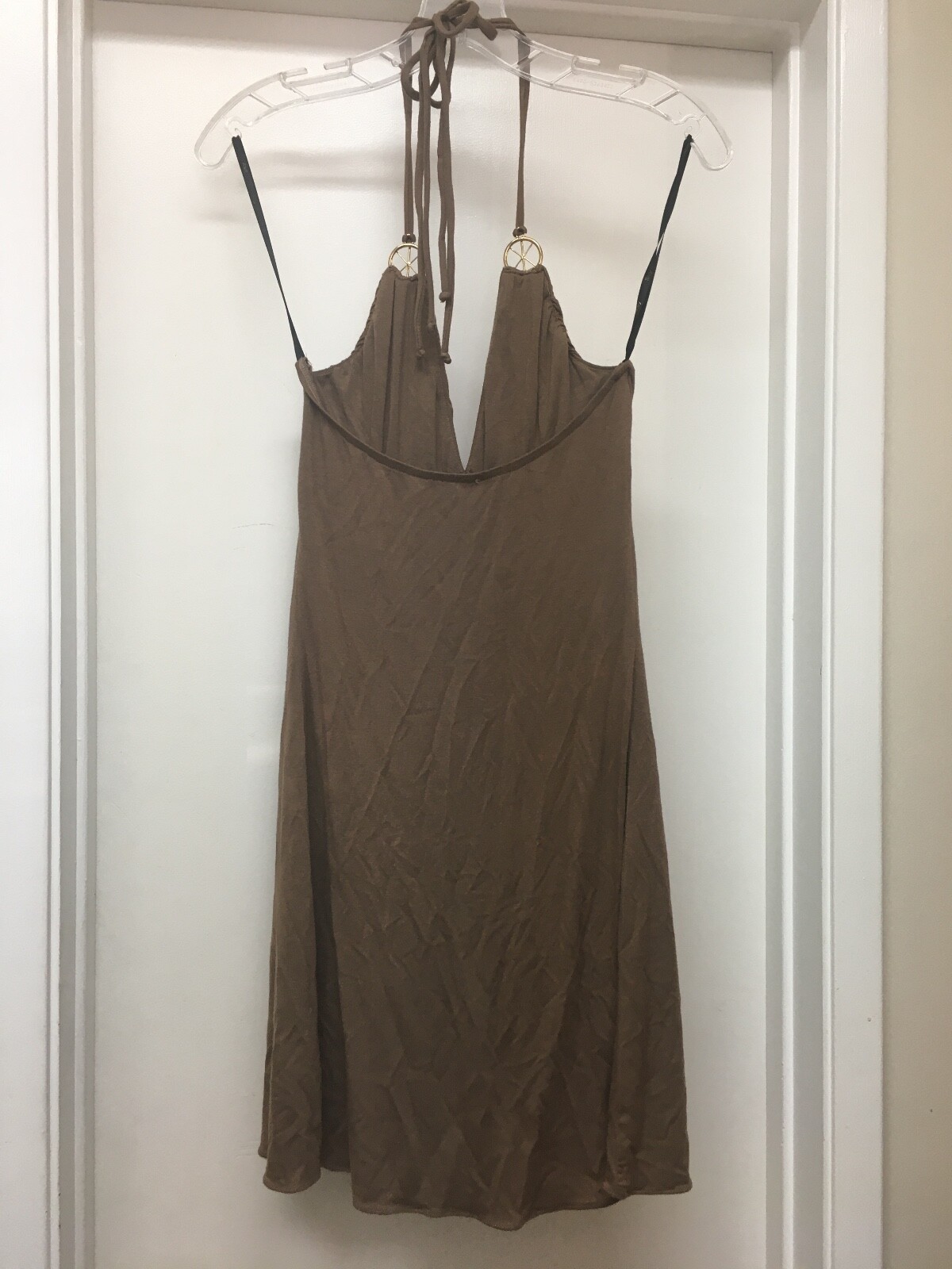 SKY BRAND Brown Halter Dress with Gold Hardware & Stones Sz Small