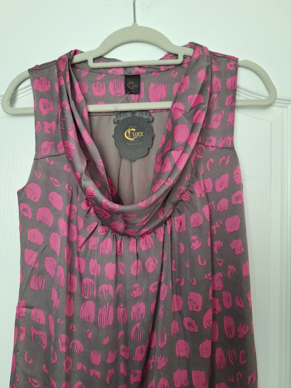 C.Luce Women’s Sleeveless Short Dress Pink Grey Cowl Neck Lightweight Size S