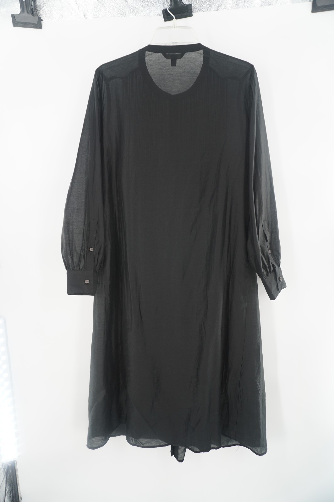 Banana Republic Black Sheer Chiffon Pintuck Shirt Dress 2Piece Set Slip Line SzM