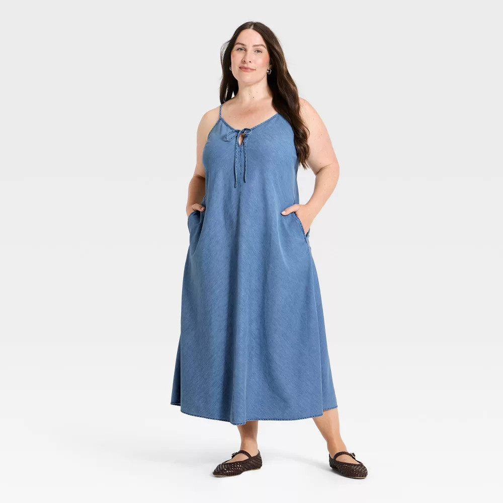 Women Chambray Maxi Sundress – Universal Thread Blue XXL