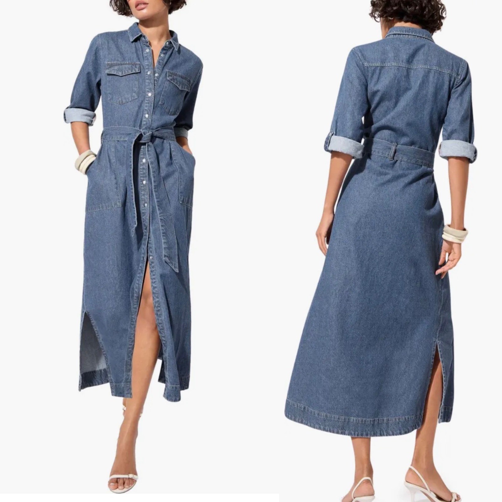 Friends Like These Denim Belted Midi Shirtdress Medium Wash Sz 10 Utility Rodeo