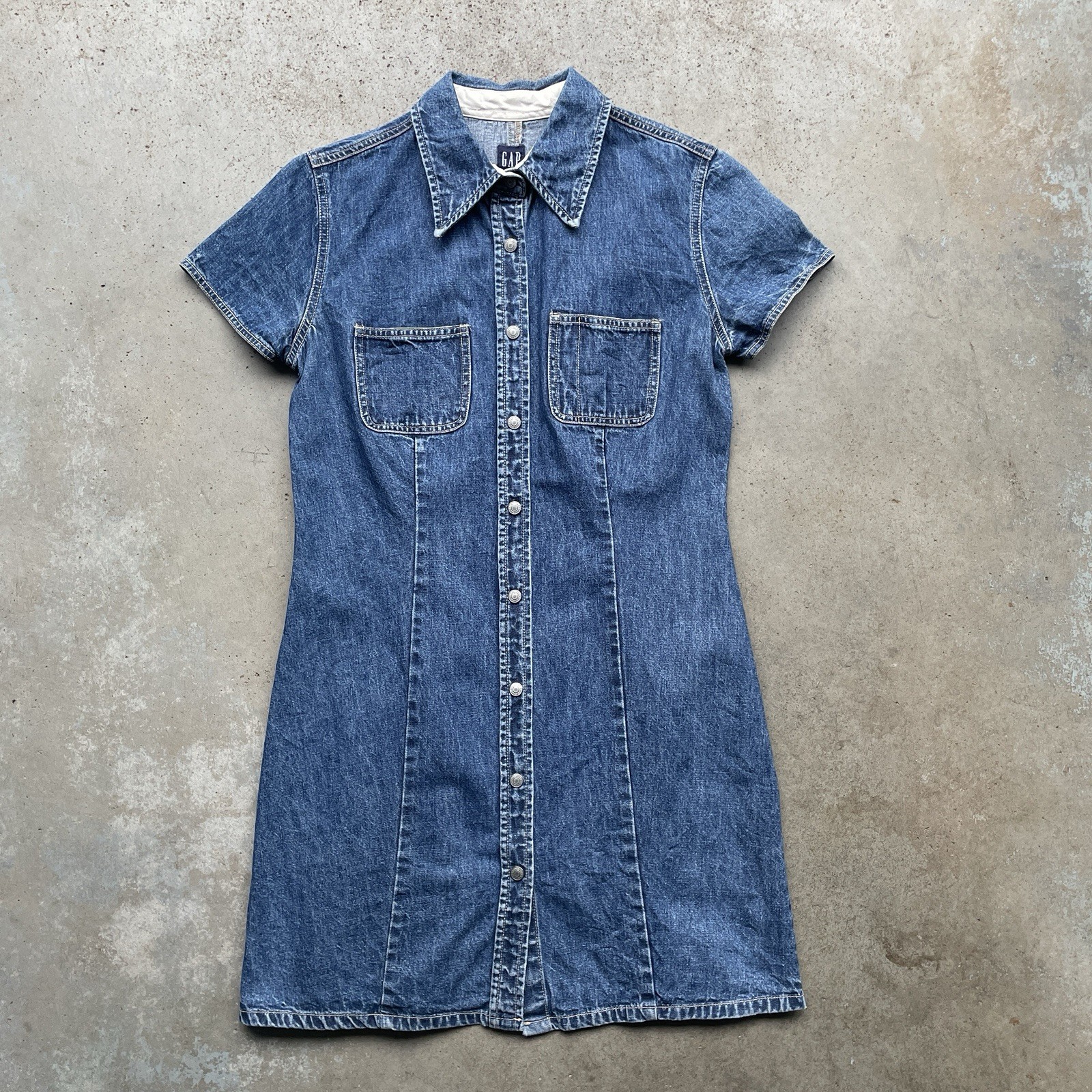 Vintage Gap Denim Mini Shirt Dress Women Size 8 Snap Button