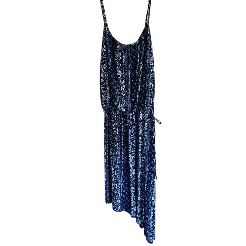 French Laundry spaghetti strap blue dress XL Silky Asymmetrical adjustable