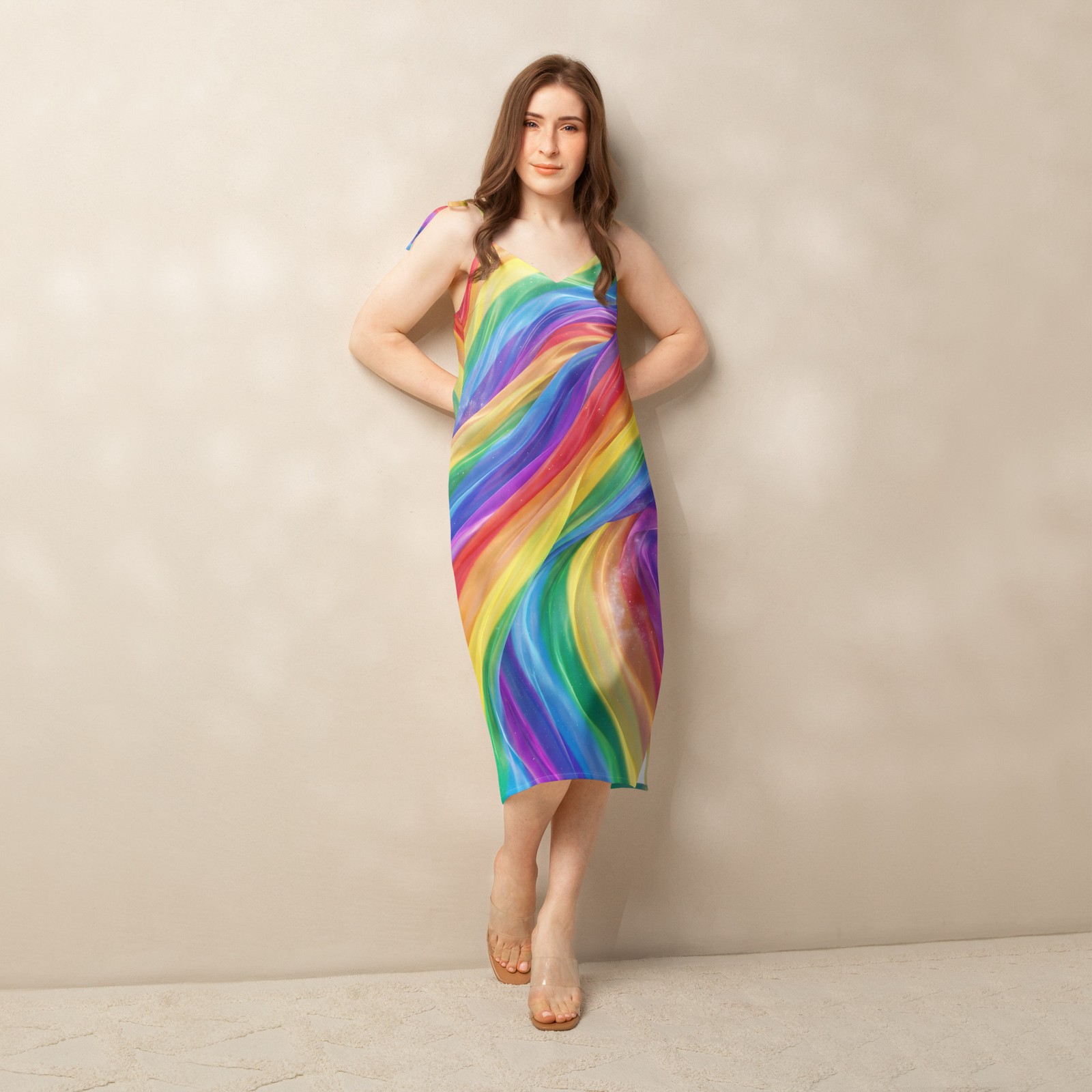 Vibrant Rainbow Pride Chiffon Tie-strap Designer Original Dress