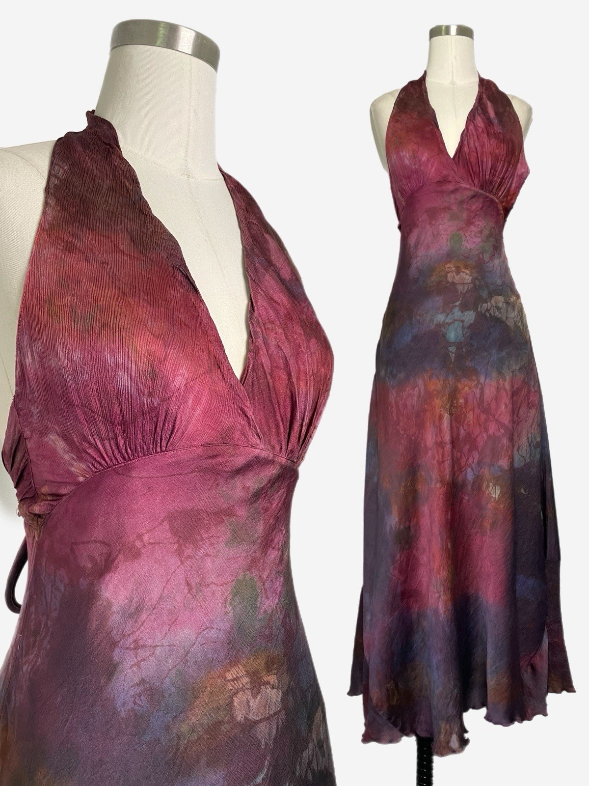 Momo Falana NYC Pink hand dyed silk halter tie waist midi dress designer XS/S
