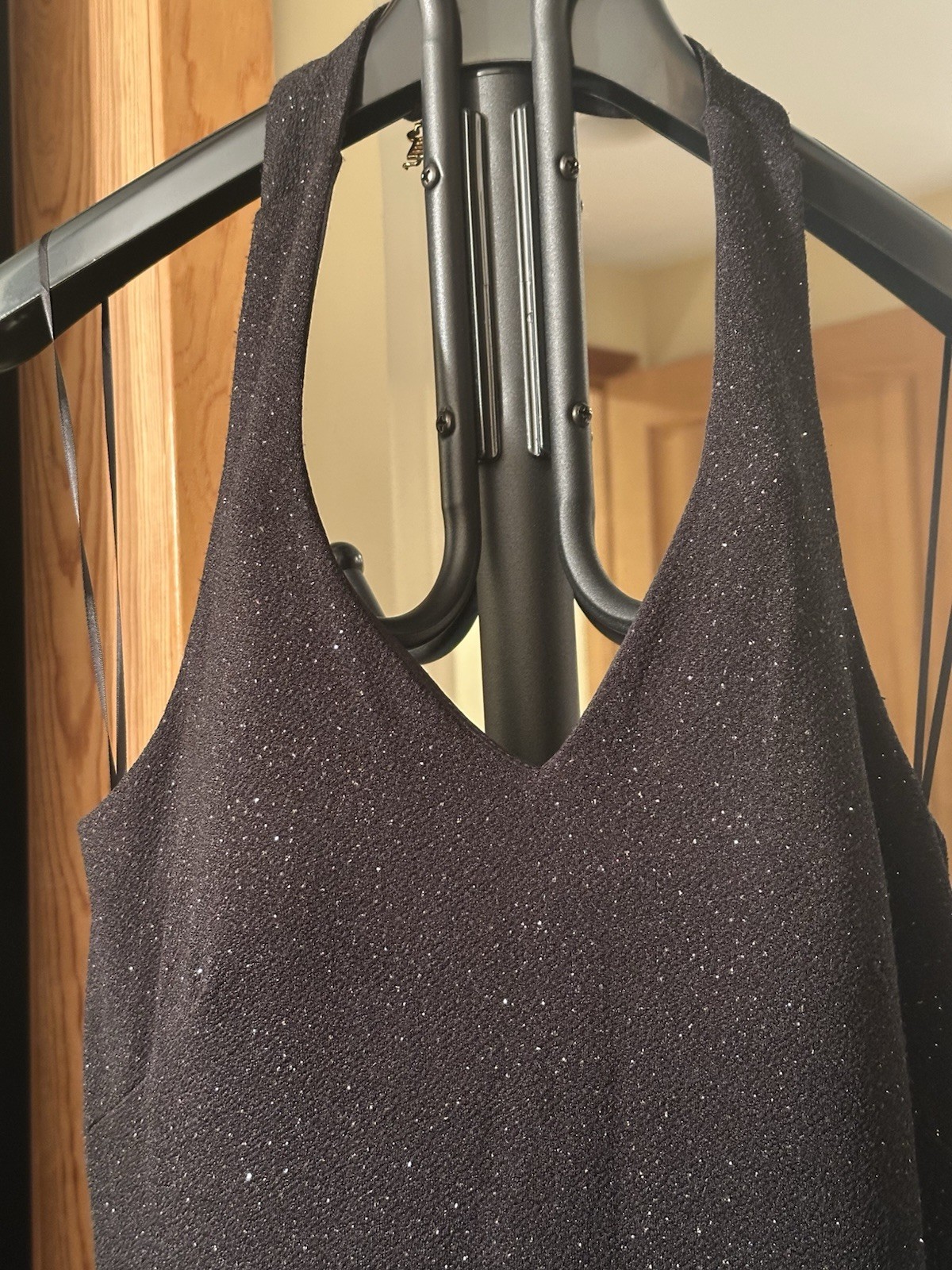 JS Boutique Women’s Black Glitter Stretch V-Neck Strappy Maxi Dress Size 8