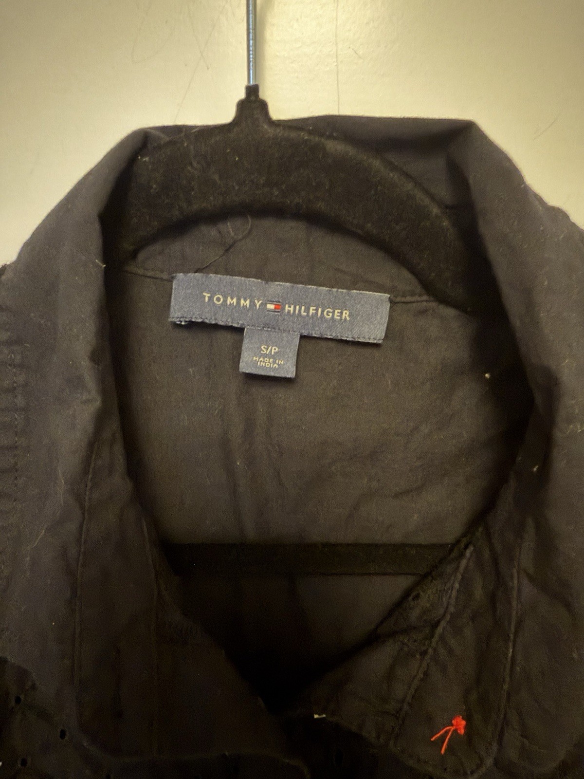 Tommy Hilfiger Light Weight Casual Long Sleeve Dress Collared Black Eyelet Small