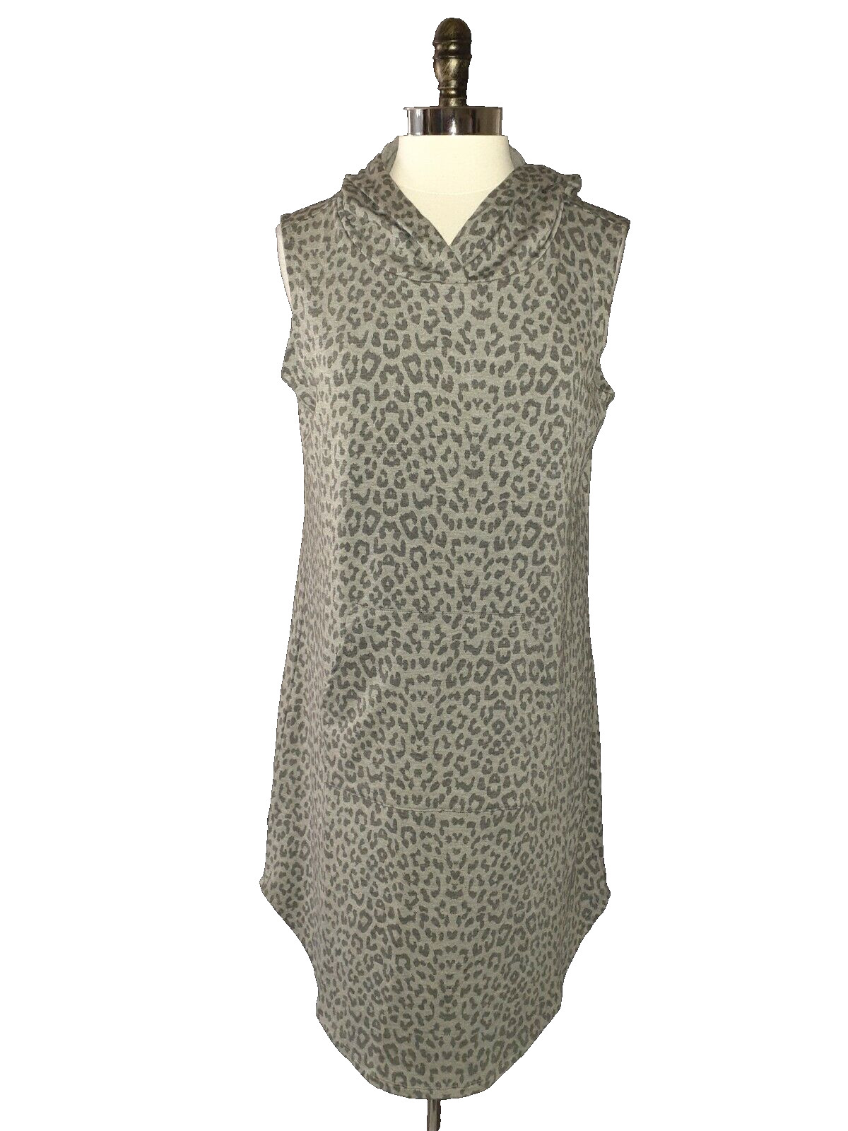 NEW BOBEAU Size XL Dress Grey Leopard Animal Print Hooded Sleeveless Stretch