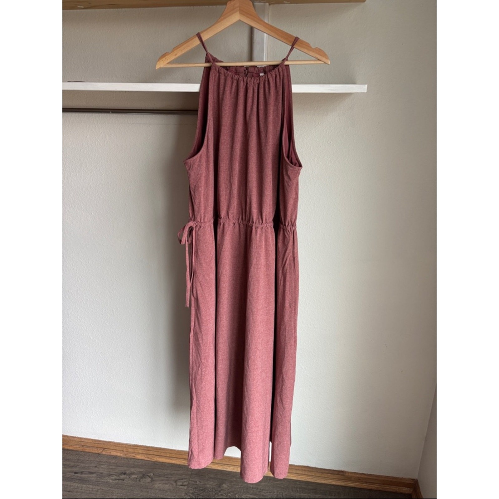 SOMA Dress Ever Stretch Travel Built in Bra Halter Midi Pink Rose XL