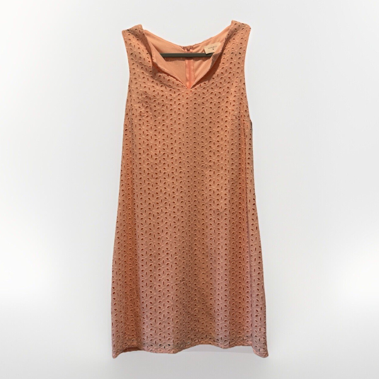 Everly Feminine Floral Eyelet Detail Coral Light Pink Spring Sun Dress Size M