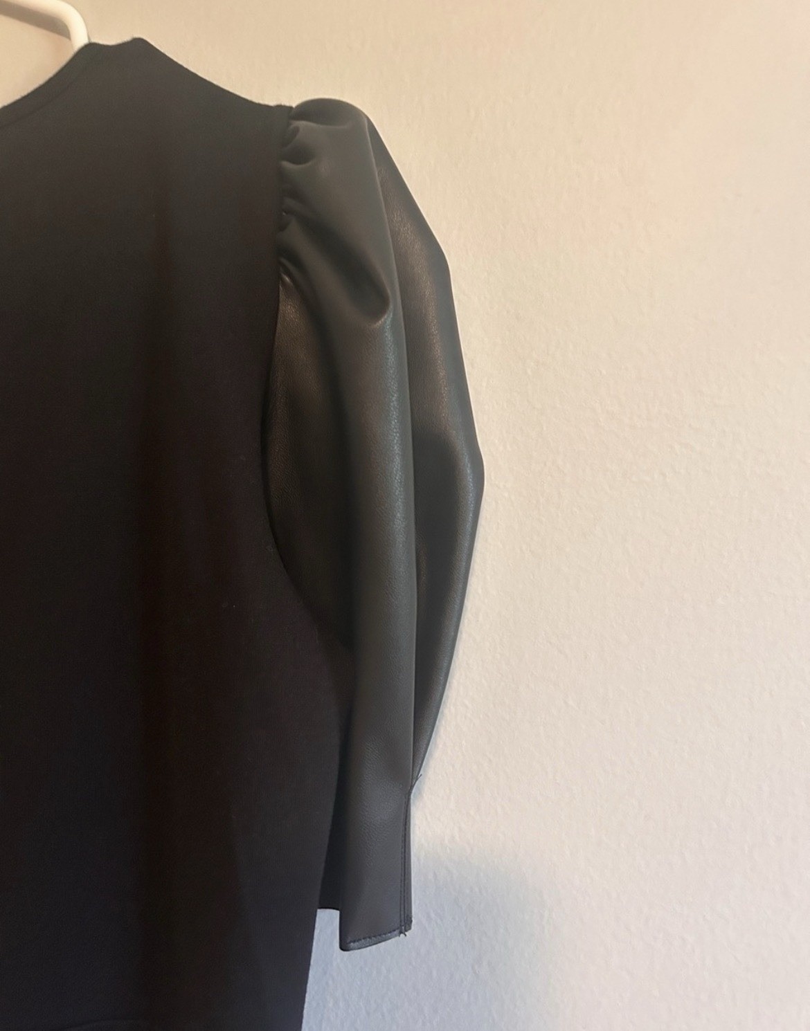 Michael Kors Black Mini Dress with Puff Leather-Trim Sleeves – Size Medium