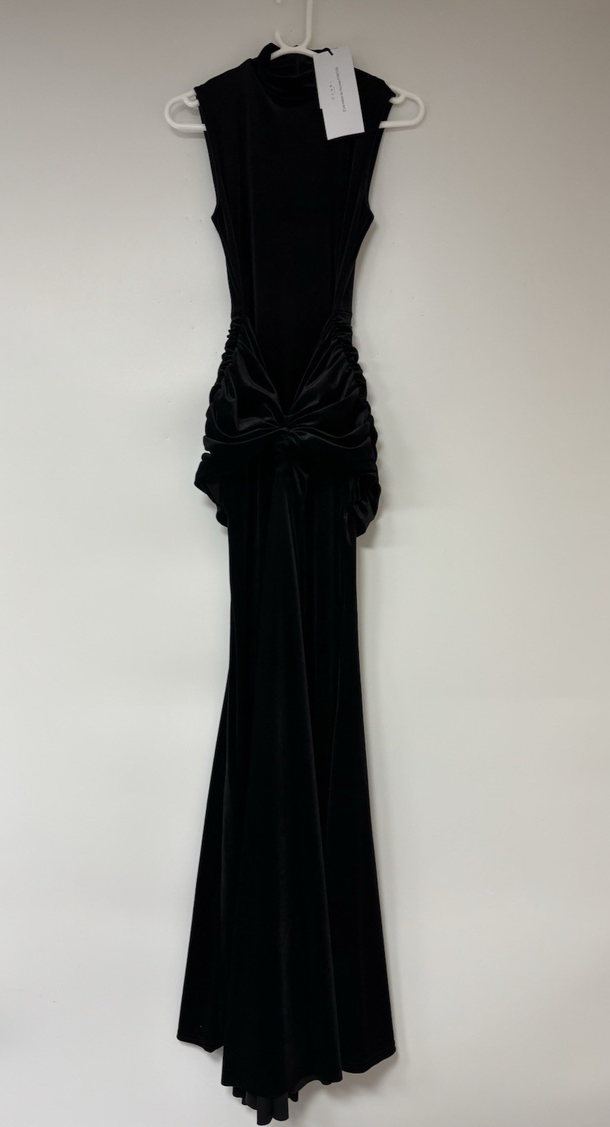 Club L London Idalina Womens Black Velvet High Neck Gathered Maxi Dress UK 8