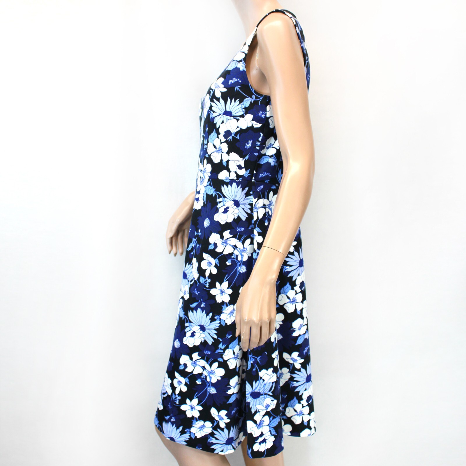 Talbots Black Floral Knee Length Crew Neck Sleeveless Dress size 8 Revised