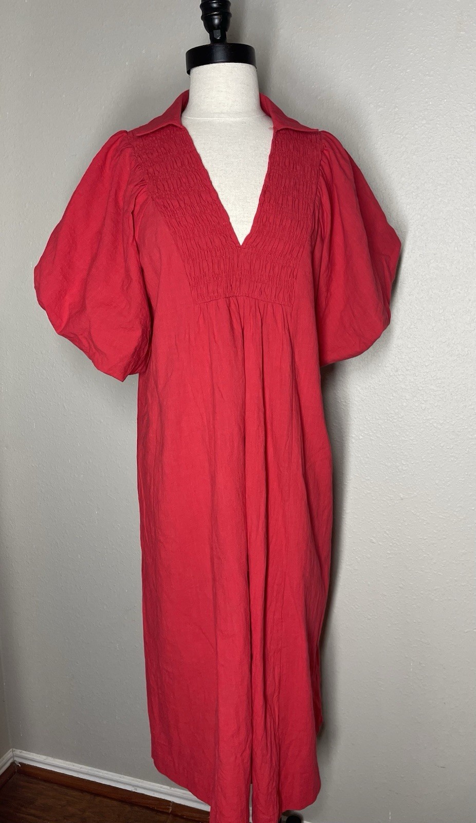 NWT Umgee Women Bright Red Short-Sleeve V-Neck Casual Dress S
