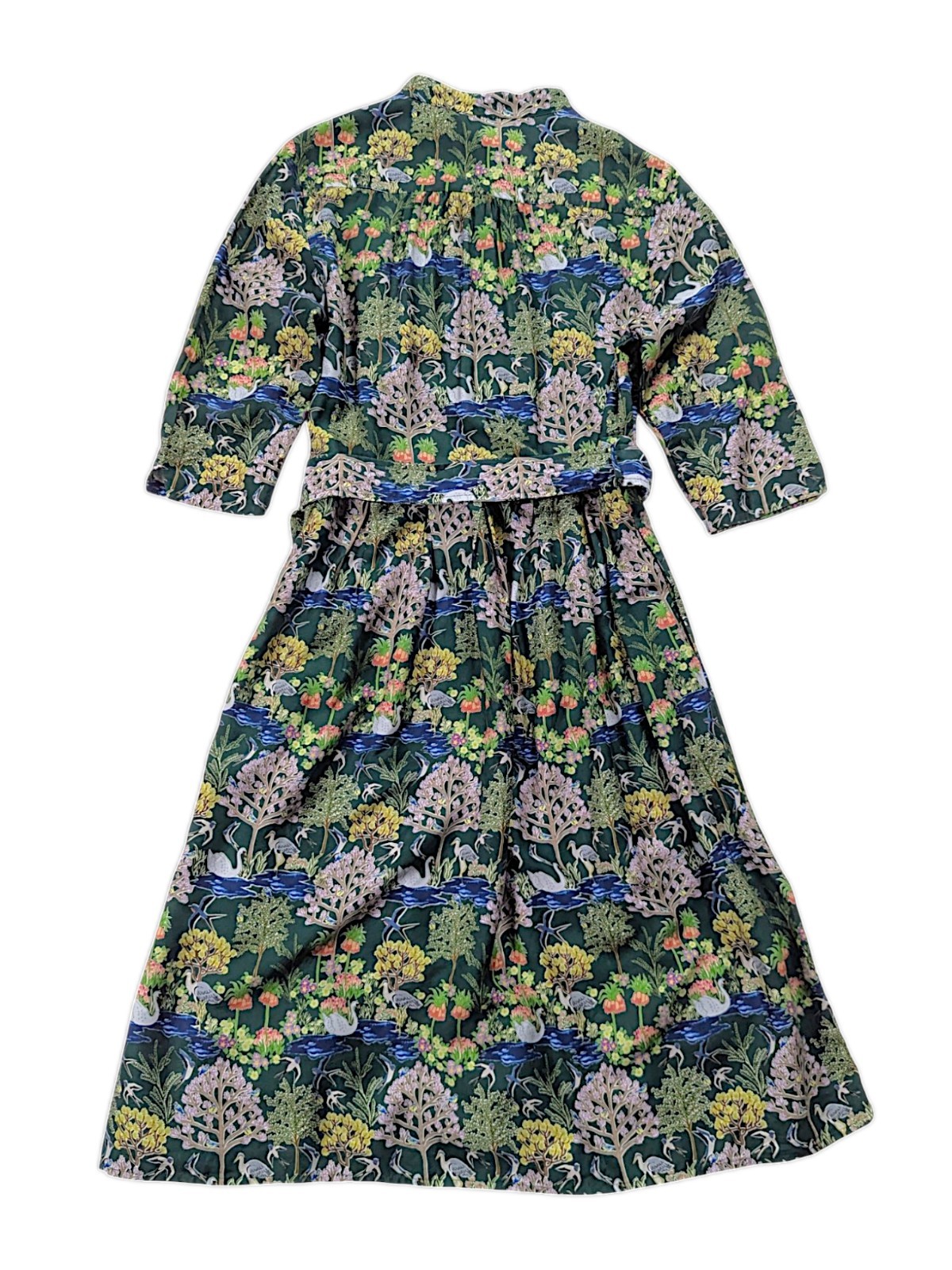Palava London Luxury Tencel Midi Dress Swan Lake Forest Botanical Print UK 12