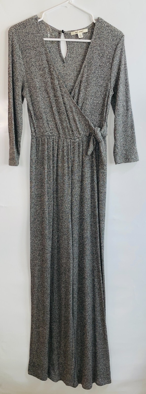 Miami Womens Grey Gray V-Neck Mid Sleeve Fitted Straight Pants Dress Small