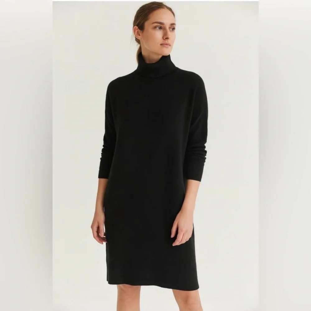 Everlane 100% Cashmere Turtleneck Sweater Dress S Petite Black Quiet Luxury Chic