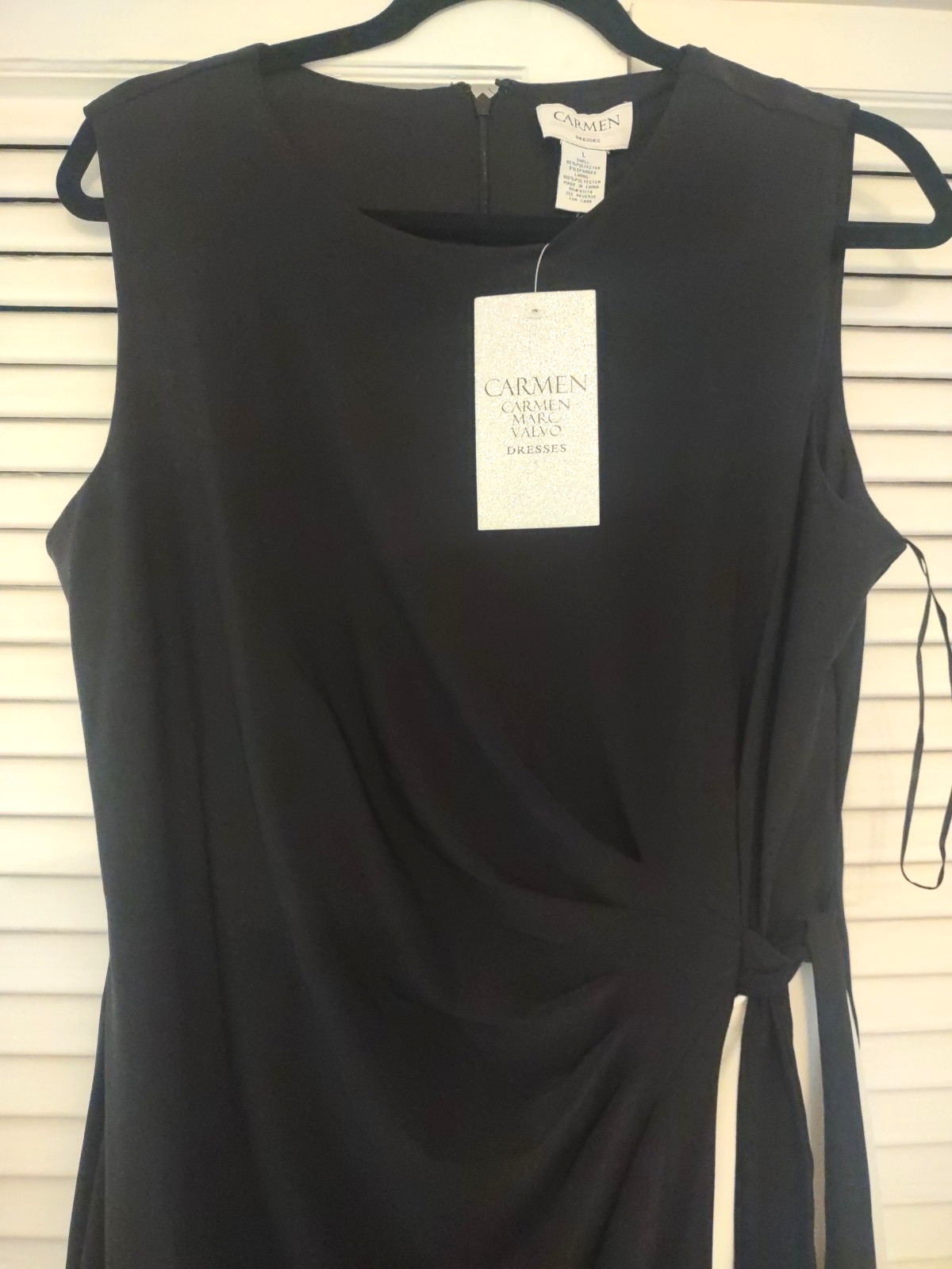 Carmen Marc Valvo Black White Sleeveless Colorblock Midi sz. L Dress New $128