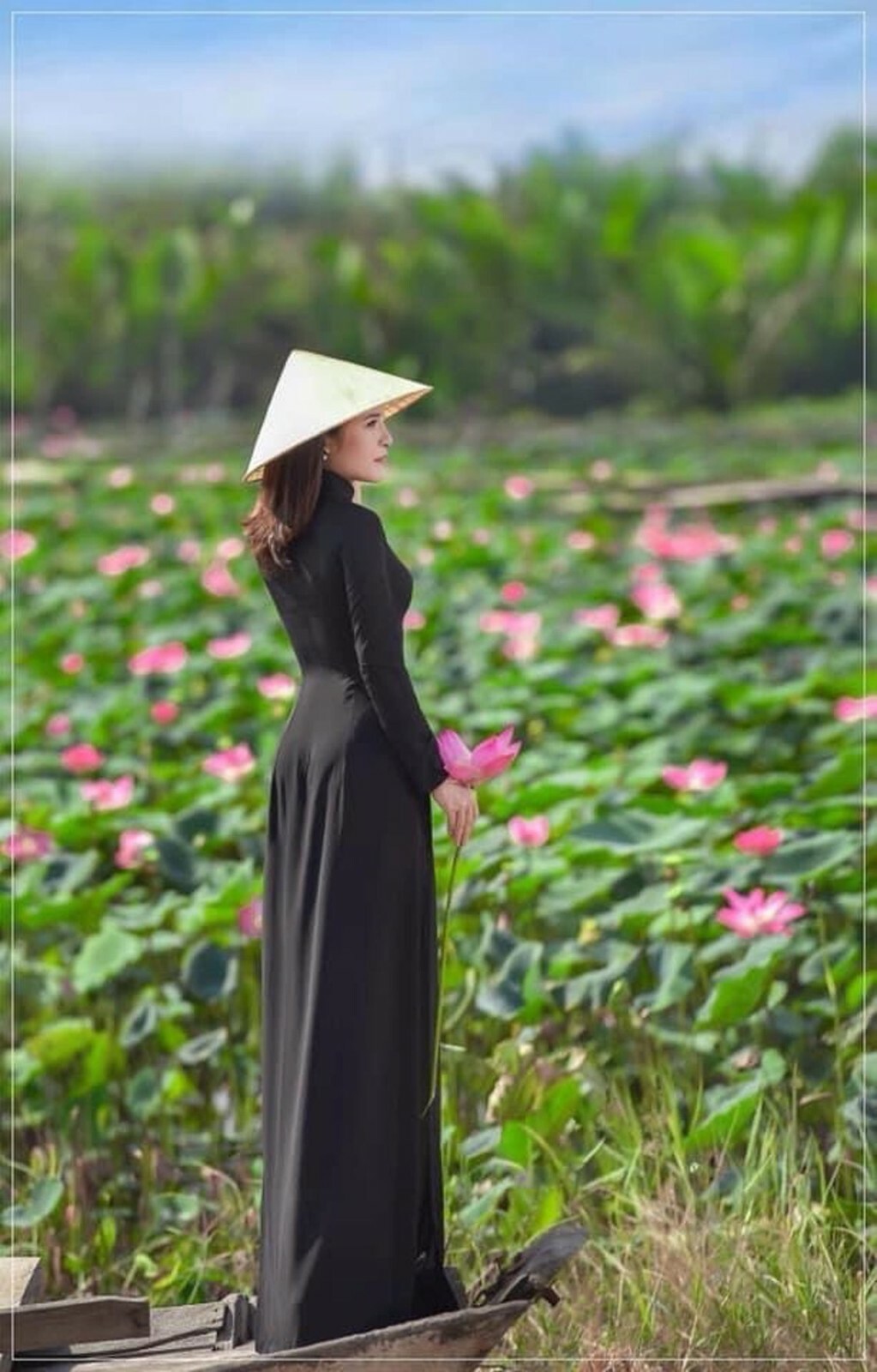 Black Ao Dai Vietnamese Chiffon Double Layer Long Dress with Pants
