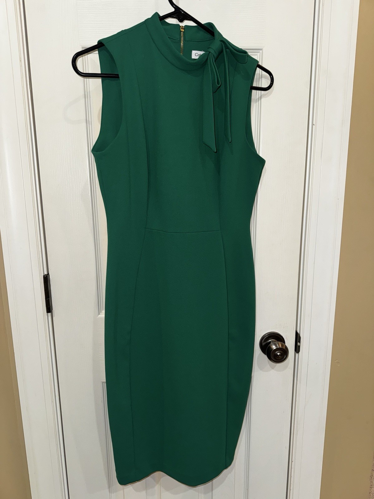Calvin Klein Women’s Tie-Neck Sheath Dress, emerald green sleeveless midi