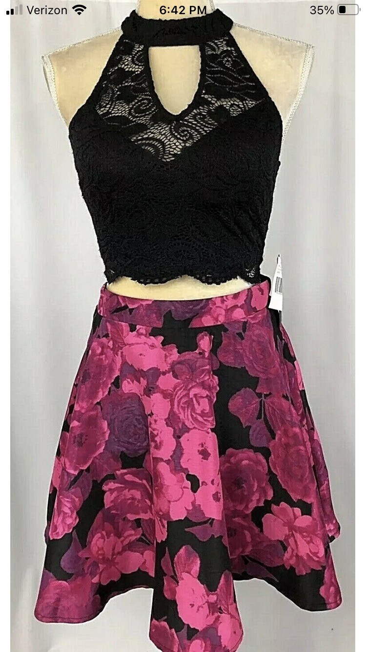 Jodi Kristopher Dress Two Piece Crop Top 1 Prom Homecoming Black Pink Pageant NW